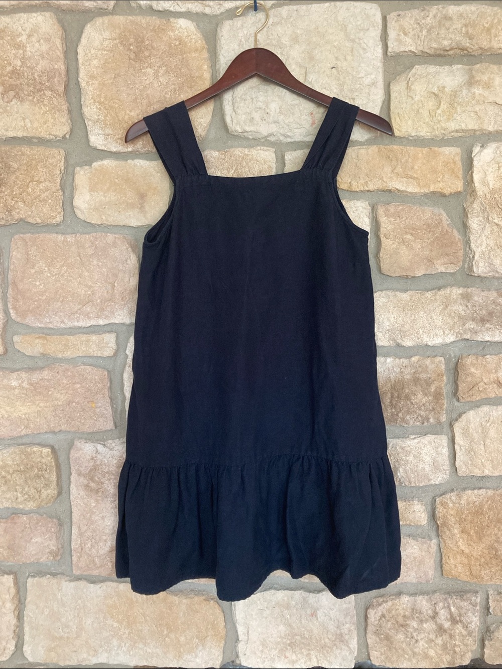 LOFT Dark blue Sleeveless Ruffle-Hem Linen blend Dress